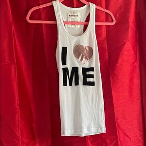 NaNa White Tank Top with Pink Heart and Black Text